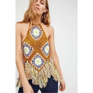 Free People Summer Of Love Crochet Halter Tank XS/ S Boho Festival
